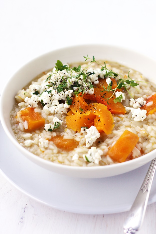 Kürbis Risotto mit Kräuter-Frischkäse