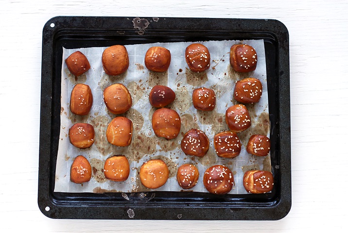 Pretzel Bites mit Natron gebeizt