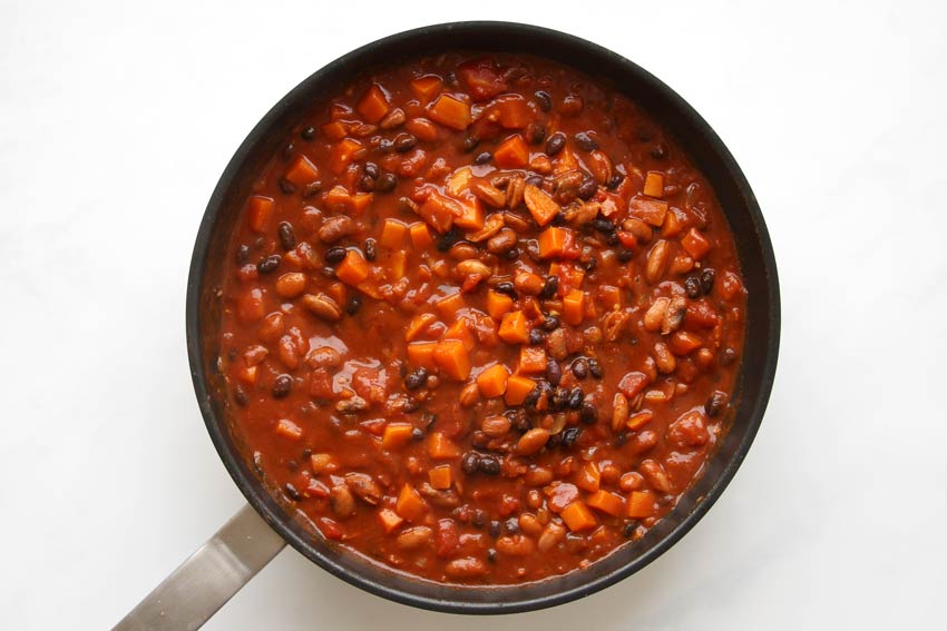 Süßkartoffel Chili in Pfanne